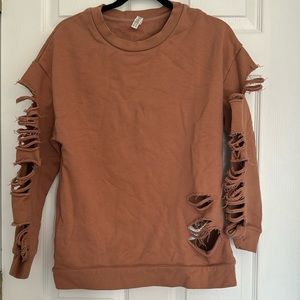 ALO Yoga Brown Distressed Sweatshirt